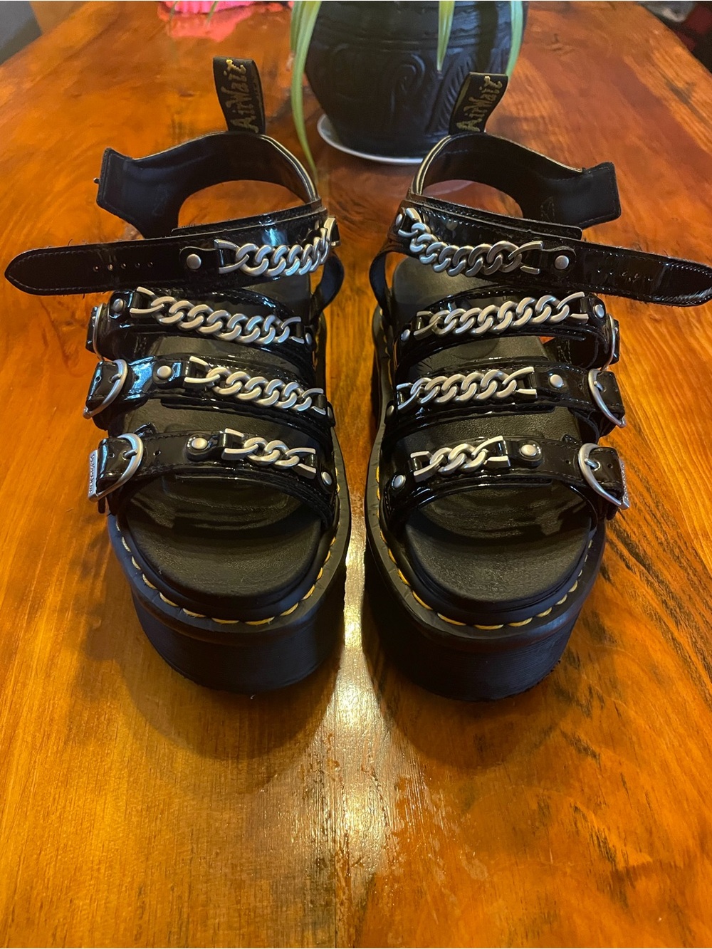 Dr. Martens Black Patent Platform Chain-Strap Sandals